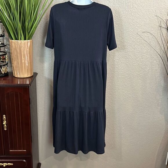 #480 n/t navy blue short sleeve ruffle hem dress size large - Picture 10 of 13